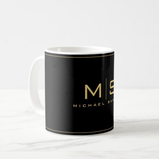 Mug Elegant Custom Gold Name Monogram Black (Devant gauche)