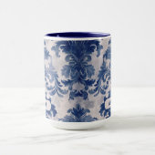 Mug Élégant damassé Bleu toile de jouy monogramme (Centre)