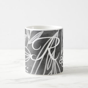 Mug Élégant dessin de Feuilles de Monogramme noir et b