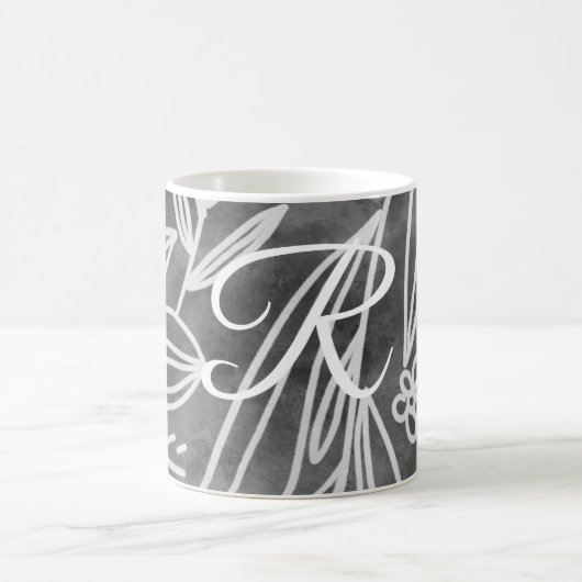 Mug Élégant dessin de Feuilles de Monogramme noir et b (Centre)