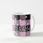 Mug Élégant doodé noir rose floral plaid motif (Devant droit)