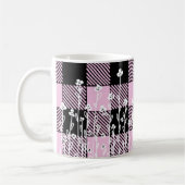Mug Élégant doodé noir rose floral plaid motif (Gauche)