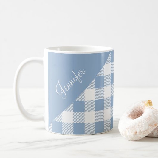 Mug Elégant Dusty Blue En vichy Plaid Nom du Motif (Avec donut)