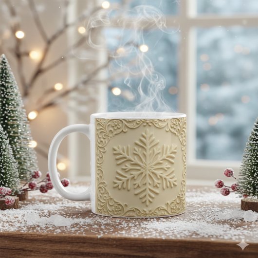 Mug Elegant Embossed Snowflake Holiday Art