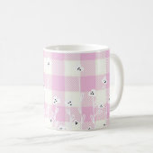 Mug Élégant en vichy plaid blanc rose floral (Devant droit)