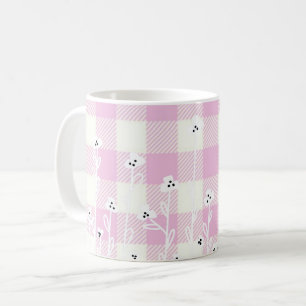 Mug Élégant en vichy plaid blanc rose floral