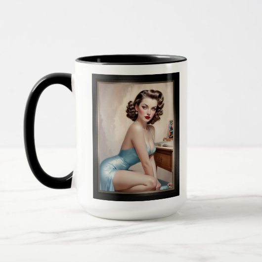 Mug Élégant Épinglette Beauté de fille en bleu satiné  (Gauche)