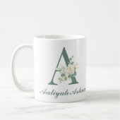 Mug Élégant Eucalyptus et Rose Personnalisé Initiale A (Gauche)