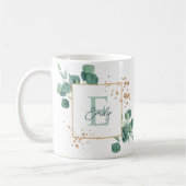 Mug Élégant Eucalyptus Vert & Monogramme Or (Gauche)