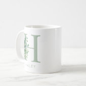 Mug Elégant Eucalyptus Vert Nom initial Monogramme (Devant gauche)