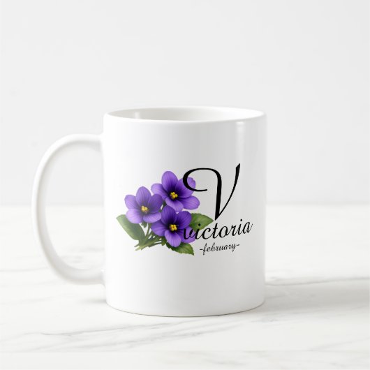 Mug Elegant February Violet Monogram – Victoria (Gauche)