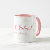 Mug élégant féminin manuscrit nom rose blanc (Devant droit)