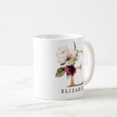 Mug Élégant Fleur de Lettre E en Or et Rouge Bourgeon (Devant droit)
