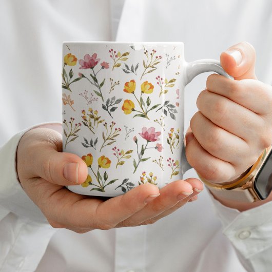 Mug Elégant Fleur sauvage aquarelle blanc