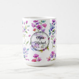 Mug Élégant fleurs sauvages d'aquarelle rose violet