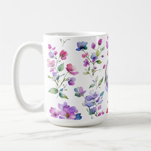 Mug Élégant fleurs sauvages d'aquarelle rose violet (Gauche)