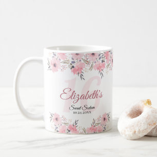 Mug Élégant floral bleu rose doux 16