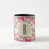 Mug Élégant Floral Chic Rustique Kraft Monogramme Pers (Centre)