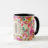 Mug Élégant Floral Chic Rustique Kraft Monogramme Pers (Devant droit)