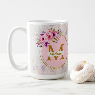 Mug Elegant Floral Gold Monogram | Name & Initial