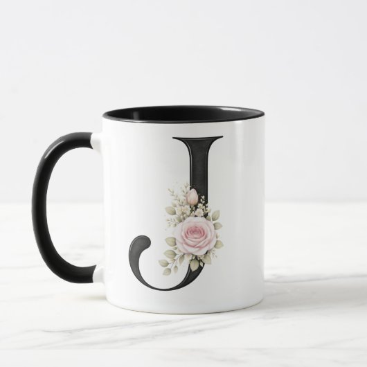 Mug Elegant Floral Letter J Monogram Logo (Gauche)