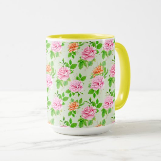 Mug Elegant Floral Roses Green Leaves Pattern-23675 (Devant droit)