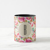 Mug Élégant Floral Rustique Chic Kraft Monogramme Pers (Centre)