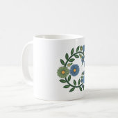 Mug Elegant Floral Wreath | Blue & Green Botanical Des (Devant gauche)