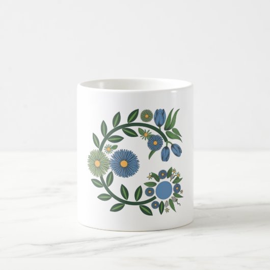 Mug Elegant Floral Wreath | Blue & Green Botanical Des (Centre)