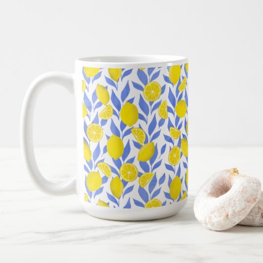 Mug Elegant French Country Lemon Blue Botanical (Avec donut)