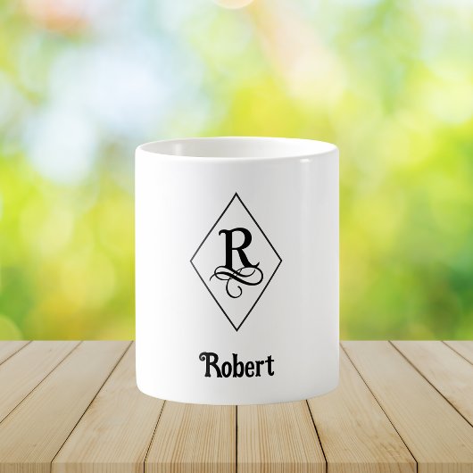 Mug Elegant Geometric Initial Monogram R