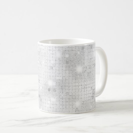 Mug Élégant Glam blanc brillant argenté (Devant droit)