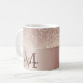 Mug Élégant glitterie rose or métal glam monogramme (Devant gauche)