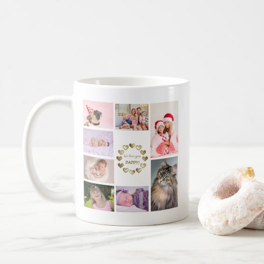 Mug Elegant Gold Family Photo Collage Father's Day (Avec donut)