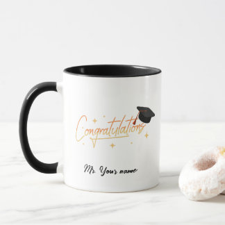 Mug Élégant Gold Minimal Graduation School Nom du casq