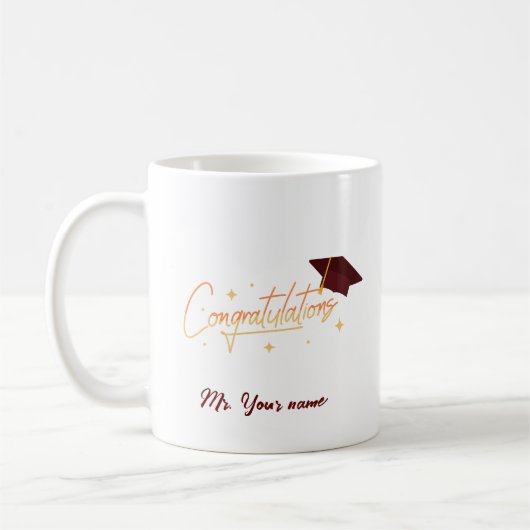 Mug Élégant Gold Minimal Graduation School Nom du casq (Gauche)