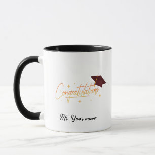 Mug Élégant Gold Minimal Graduation School Nom du casq