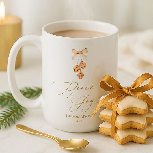 Mug Elegant Gold Script “Peace & Joy” Christmas