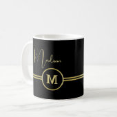 Mug Elegant Gold Signature Monogram on Black (Devant gauche)