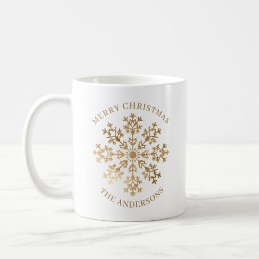 Mug Élégant Gold Snowflake Nom Noël (Gauche)