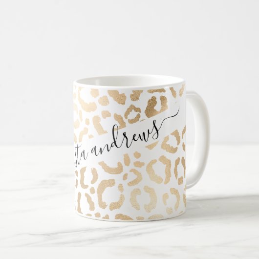 Mug Elegant Gold White Leopard Cheetah Animal Print (Devant droit)