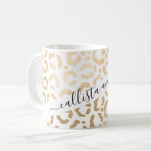 Mug Elegant Gold White Leopard Cheetah Animal Print (Devant gauche)