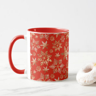 Mug Élégant Golden Snowflakes Lava Red Christmas