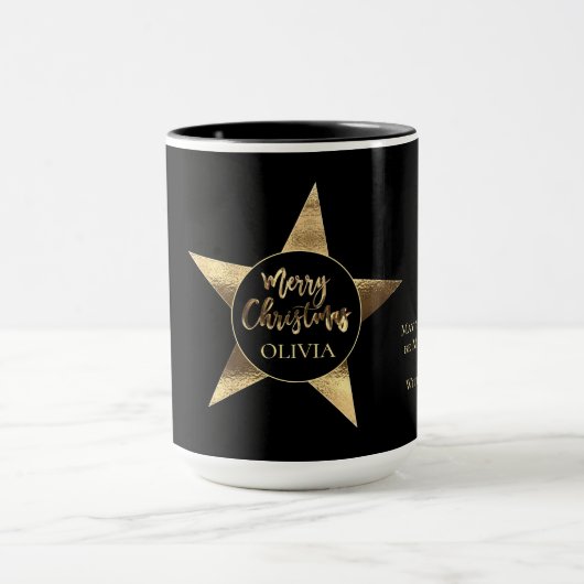 Mug Elégant Golden Star Ajouter un nom Joyeux Noël Noi (Centre)