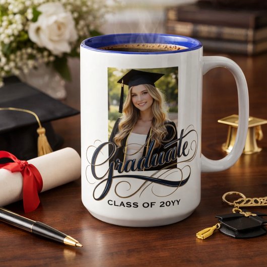 Mug Elegant Graduate Script Artwork with Photo Feature