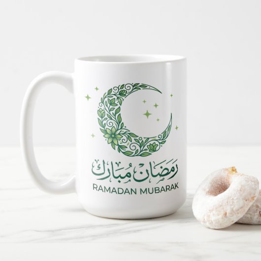 Mug Elegant Green Floral Crescent Ramadan Mubarak Arab (Avec donut)