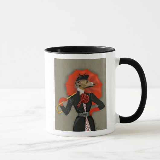 Mug Elégant Greyhound et parapluie rouge (Droite)