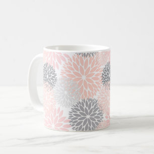 Mug Élégant gris rose dahlia floral