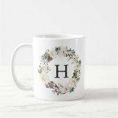 Mug Élégant hiver Floral Wreath Monogramme vacances (Gauche)