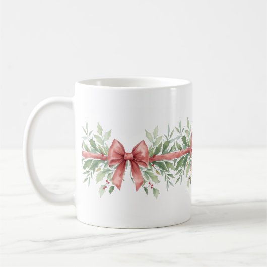 Mug Elegant Holiday Bow with Holly Leaves Design (Gauche)